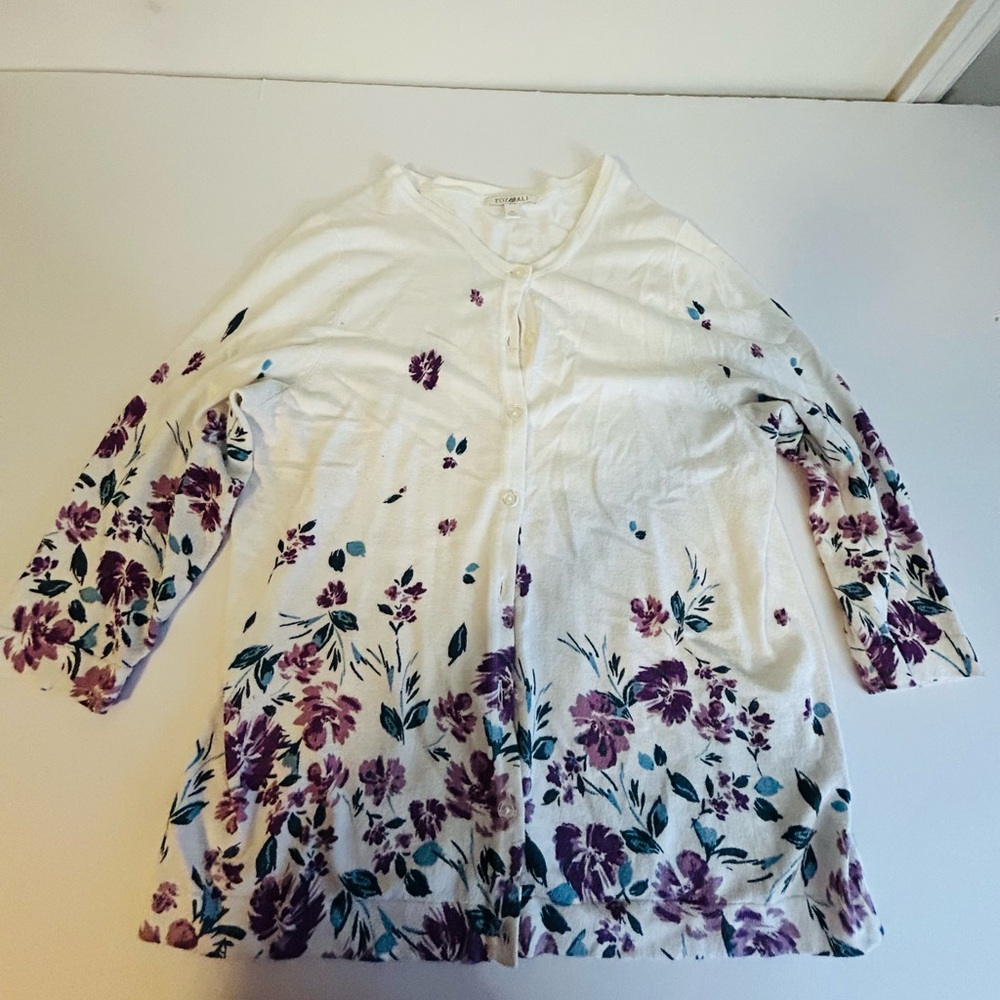 Roz & Ali lightweight Cardigan with Purple Floral Print